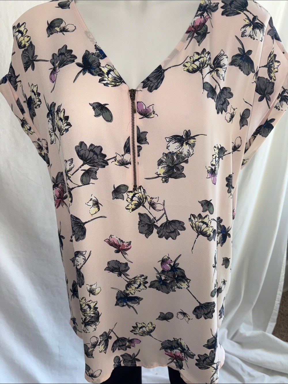 Maurices Blush Pink Floral Zip-Front Blouse